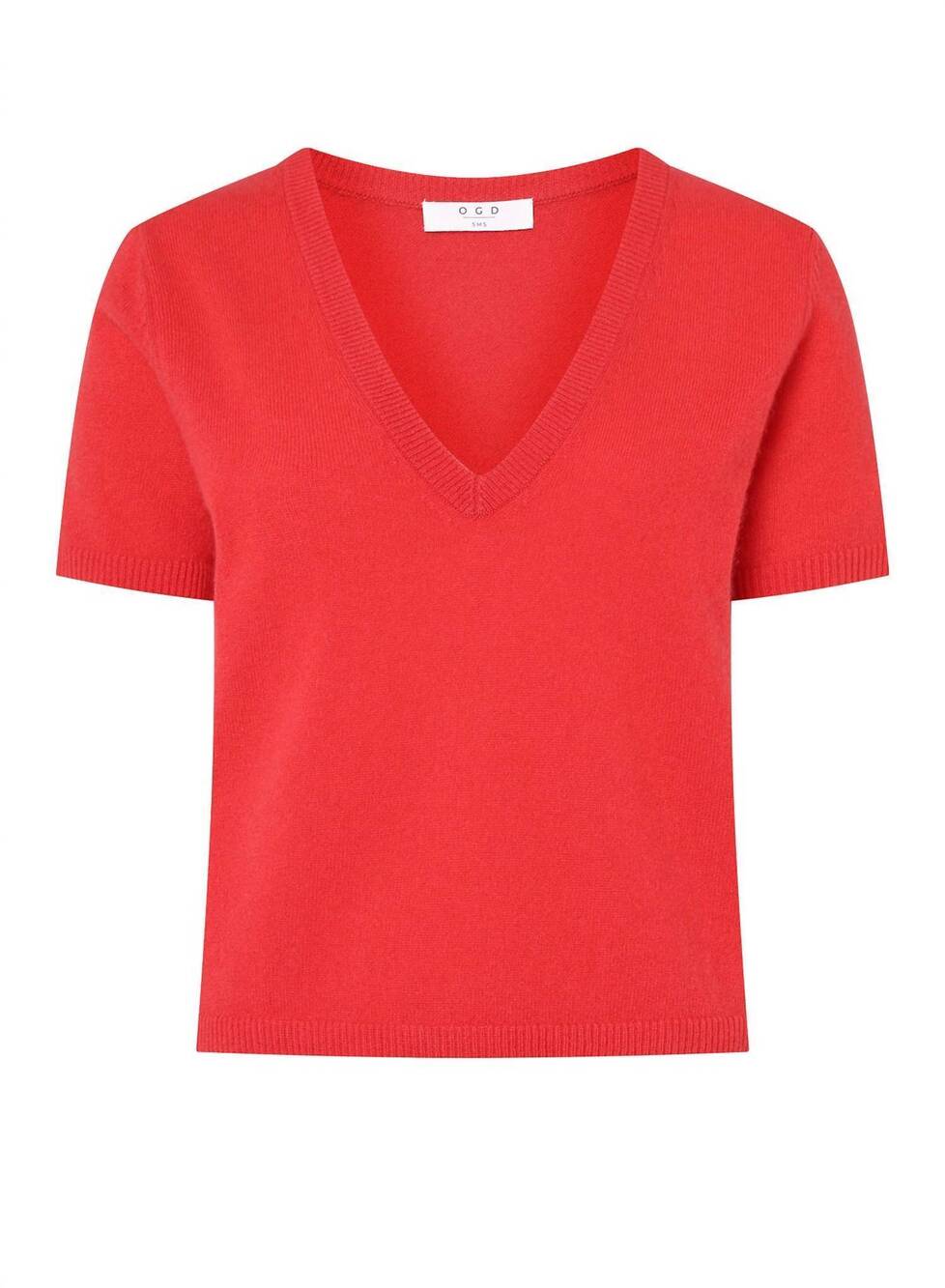 NEW ONE GREY DAY women's kadri cashmere v-neck tee in dragonfruit
